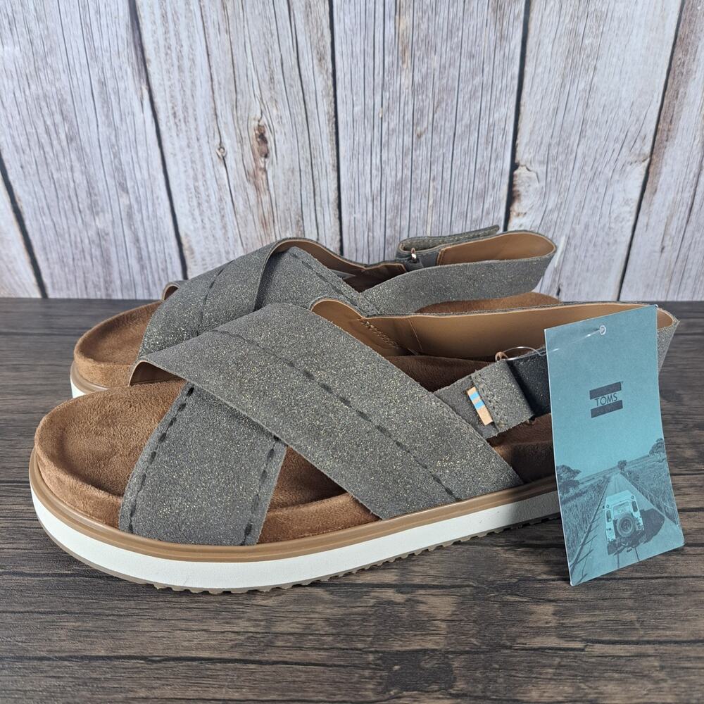 Toms Marisa Slingback Cross Strap Sandals Women's Sz 10 Dusty Gold Star Suede
